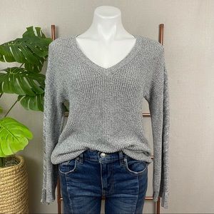 American Eagle Outfitters Marled Gray Braided Sleeve Sweater (Sz Small)